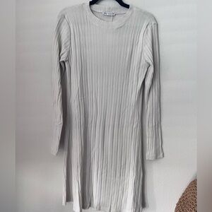 Zara Light Gray Ribbed Long Sleeve Dress